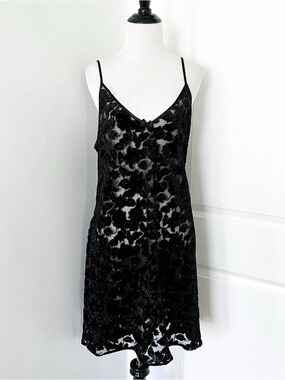 Vintage Frederick's of Hollywood Black Floral Burnout Lace Chemise Slip Dress